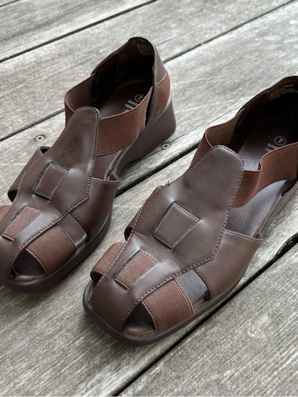 White Stag brown faux leather “Sandra” fisherman sandals